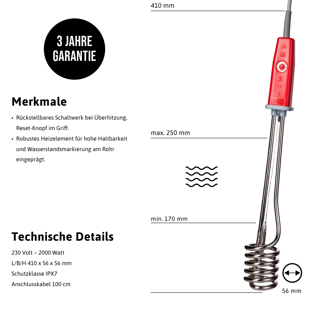 Sicherheits-Tauchsieder 2000 Watt